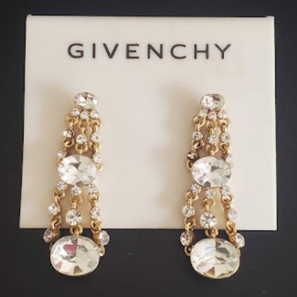 Givenchy Spot Light Gold Tone and Rhinestones Chain Dangle‎ Earrings NWT Dressy - Picture 1 of 6